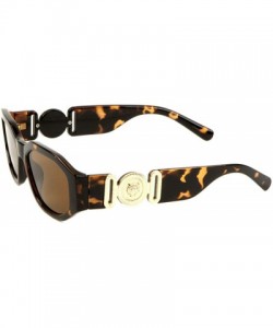 Oval Slim Oval Gold Tiger Head Medallion Luxury Sunglasses - Brown Tortoise & Gold Metallic Frame - C118WHMDT52 $25.90
