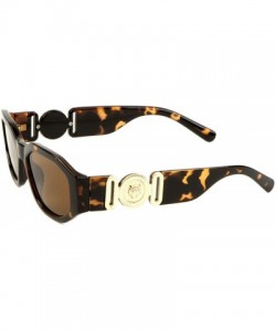 Oval Slim Oval Gold Tiger Head Medallion Luxury Sunglasses - Brown Tortoise & Gold Metallic Frame - C118WHMDT52 $9.83