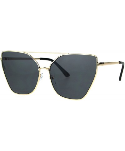Butterfly Oversized Fashion Sunglasses Womens Butterfly Trapezoid Metal Frame - Gold (Black) - CG186ZC7E6A $20.82