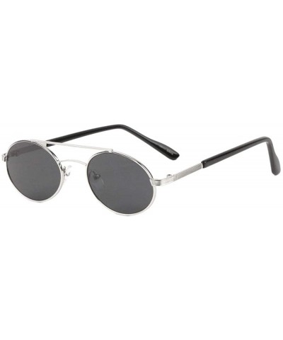 Oval Retro Oval Color Lens Thin Frame Metal Top Bar Sunglasses - Black Silver - CL1987H333C $28.46