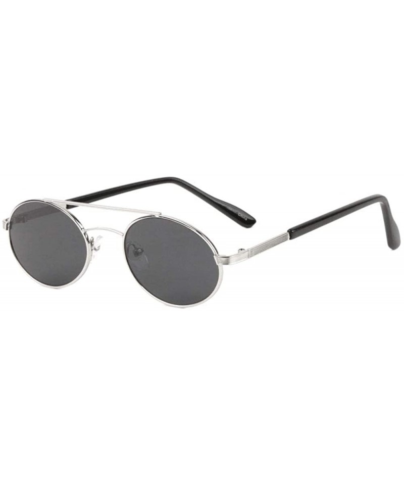 Oval Retro Oval Color Lens Thin Frame Metal Top Bar Sunglasses - Black Silver - CL1987H333C $27.03