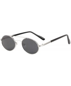 Oval Retro Oval Color Lens Thin Frame Metal Top Bar Sunglasses - Black Silver - CL1987H333C $13.52