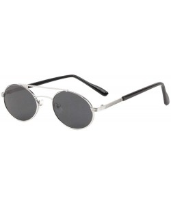 Oval Retro Oval Color Lens Thin Frame Metal Top Bar Sunglasses - Black Silver - CL1987H333C $27.03