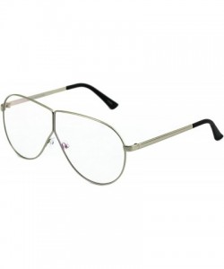 Aviator Oversize Flat Top Aviator Vintage Retro SHIELD Clear Lens Mens Womens Sunglasses - Clear Silver - C6184XKXNWQ $10.27