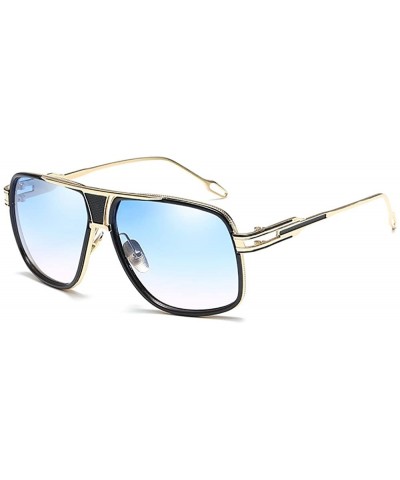 Aviator Retro Oversized Pilot Sunglasses Metal Frame for Men Women Square Glasses Mirror Lens Gold Rim - 7 - CR19547AYD0 $30.07