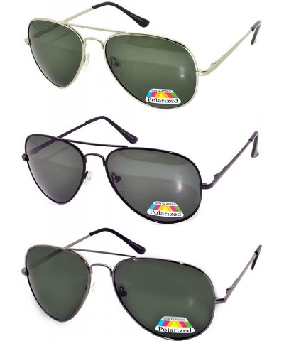 Aviator Classic Aviator Polarized Lens Sunglasses Colored Metal Frame Spring Hinge - Silver_blk_gun_polarized - CK185O0TZ77 $...