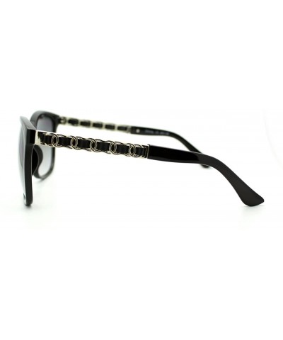 Square Womens Metal Chain Arm Thin Plastic Oversize Horn Rim Style Sunglasses - Black Black - C311YHUZFYR $12.51