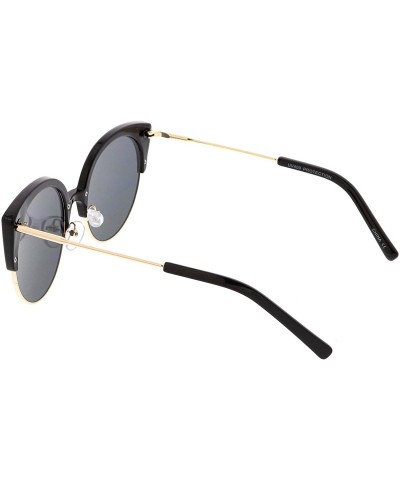 Cat Eye Women's Half Frame Ultra Slim Arms Round Flat Lens Cat Eye Sunglasses 53mm - Black Gold / Smoke - C4184RA5GSR $12.26