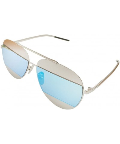 Aviator 90s Sunglasses Aviators Style Gold Frame Rectangle Mirror Lens 55mm - Silver/Blue - C112FU83KR3 $32.28
