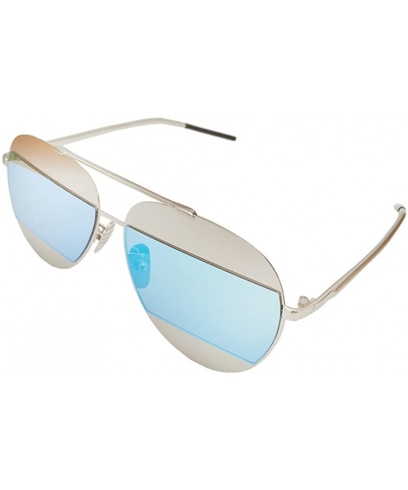 Aviator 90s Sunglasses Aviators Style Gold Frame Rectangle Mirror Lens 55mm - Silver/Blue - C112FU83KR3 $20.69