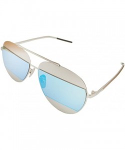 Aviator 90s Sunglasses Aviators Style Gold Frame Rectangle Mirror Lens 55mm - Silver/Blue - C112FU83KR3 $20.69