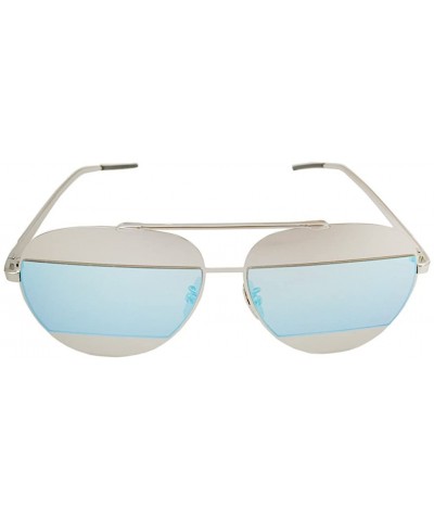 Aviator 90s Sunglasses Aviators Style Gold Frame Rectangle Mirror Lens 55mm - Silver/Blue - C112FU83KR3 $20.69