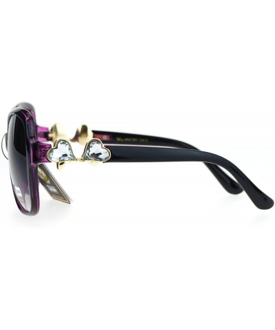 Square Two Hearts Rhinestones Womens Fashion Sunglasses Square Frame UV 400 - Purple - CF186SKZQE9 $11.29