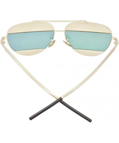 Aviator 90s Sunglasses Aviators Style Gold Frame Rectangle Mirror Lens 55mm - Silver/Blue - C112FU83KR3 $20.69