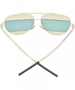 Aviator 90s Sunglasses Aviators Style Gold Frame Rectangle Mirror Lens 55mm - Silver/Blue - C112FU83KR3 $20.69