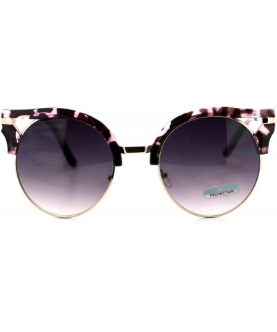 Round Designer Round Cateye Fashion Sunglasses For Women Unique Wing Top - Pink Tortoise - CE188AKIUEW $19.46