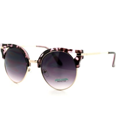 Round Designer Round Cateye Fashion Sunglasses For Women Unique Wing Top - Pink Tortoise - CE188AKIUEW $12.07