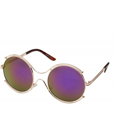 Aviator Women's Aviator Round Lens Vintage Style Sunglasses - Gold Frame Purple Gradient Lens - CG12LZTY0MZ $17.06