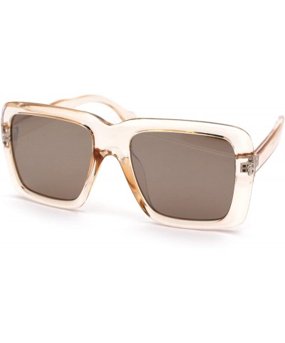 Rectangular Womens Thick Plastic Mobster Nerd Geeky Retro Sunglasses - Peach Brown Mirror - CN18ZM0S29U $9.61