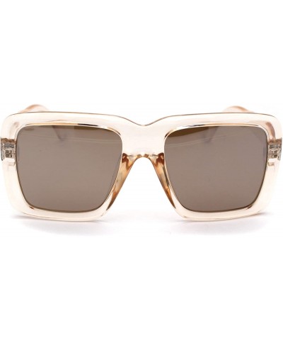 Rectangular Womens Thick Plastic Mobster Nerd Geeky Retro Sunglasses - Peach Brown Mirror - CN18ZM0S29U $9.61