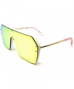 Rectangular Techno Flat Top One Piece Lens Retro Shield Aviator Sunglasses - White- Gold & Pink Frame - CX18WXDLXRZ $13.67