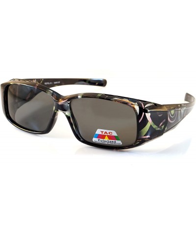 Square Abstract Floral Art Translucent Rectangle Polarized OTG Sunglasses P015 - Black Green Swirl - C718D2XN6L6 $14.10