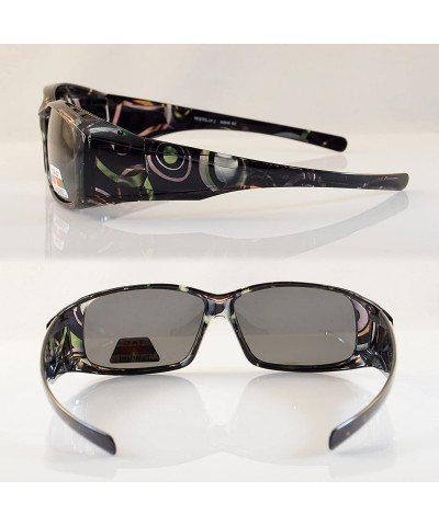 Square Abstract Floral Art Translucent Rectangle Polarized OTG Sunglasses P015 - Black Green Swirl - C718D2XN6L6 $14.10