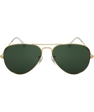 Aviator Metal Aviators Sunglasses for Small Face W/Premium Mineral Glass Lens - Qme08-ir-0502 Green Glass Solid Lens - C318GU...