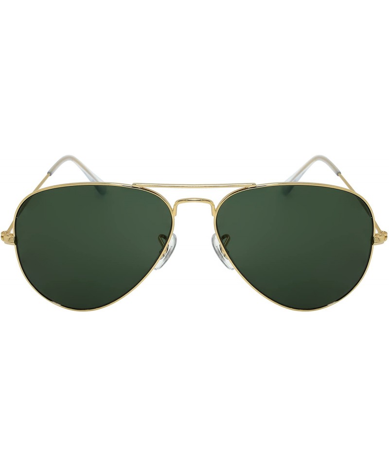 Aviator Metal Aviators Sunglasses for Small Face W/Premium Mineral Glass Lens - Qme08-ir-0502 Green Glass Solid Lens - C318GU...