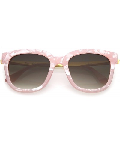 Round Modern Marble Print Horn Rimmed Round Gradient Lens Square Sunglasses 53mm - Pink / Lavender - C6188HEQX8H $10.07
