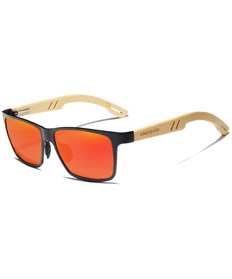 Rectangular Genuine adjustable sunglasses Square men polarized UV400 Al-Mg And Bamboo - Black/Red - CD18XMLGCRW $28.05