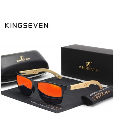 Rectangular Genuine adjustable sunglasses Square men polarized UV400 Al-Mg And Bamboo - Black/Red - CD18XMLGCRW $28.05