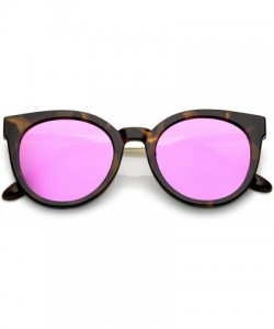 Cat Eye Classic Horn Rimmed Round Color Mirrored Flat Lens Cat Eye Sunglasses 53mm - Tortoise Gold / Magenta Mirror - CI184RA...