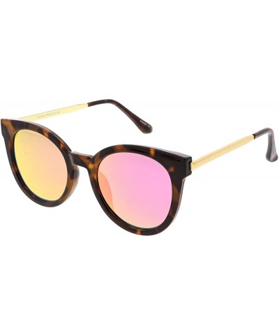 Cat Eye Classic Horn Rimmed Round Color Mirrored Flat Lens Cat Eye Sunglasses 53mm - Tortoise Gold / Magenta Mirror - CI184RA...