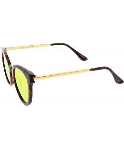 Cat Eye Classic Horn Rimmed Round Color Mirrored Flat Lens Cat Eye Sunglasses 53mm - Tortoise Gold / Magenta Mirror - CI184RA...