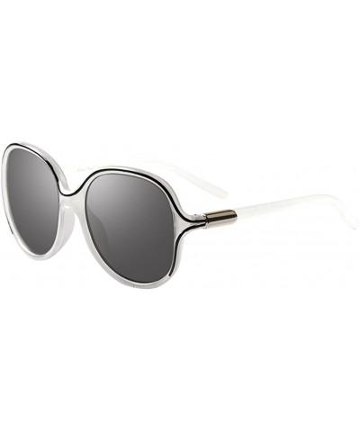 Rectangular Women's Oversized Round Sunglasses Fashion Lightweight UV Protection PC Frame - Polarized White - CT17Y2HTTXD $27.55