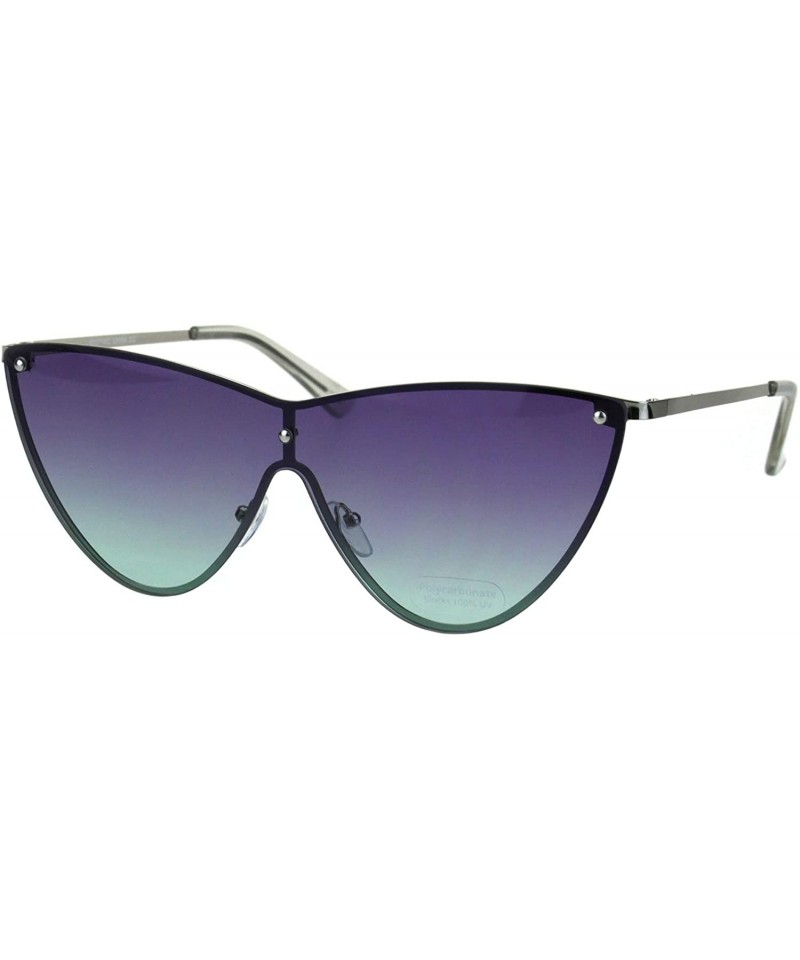 Oversized Womens Cateye Sunglasses Metal Rims Behind Ombre Color Lens UV 400 - Silver (Purple Green) - CX18Q7DSUCO $13.71