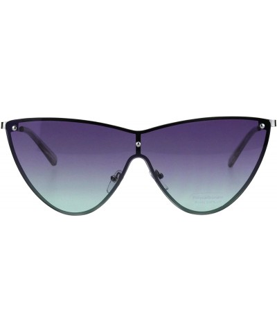 Oversized Womens Cateye Sunglasses Metal Rims Behind Ombre Color Lens UV 400 - Silver (Purple Green) - CX18Q7DSUCO $13.71