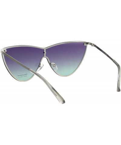 Oversized Womens Cateye Sunglasses Metal Rims Behind Ombre Color Lens UV 400 - Silver (Purple Green) - CX18Q7DSUCO $13.71