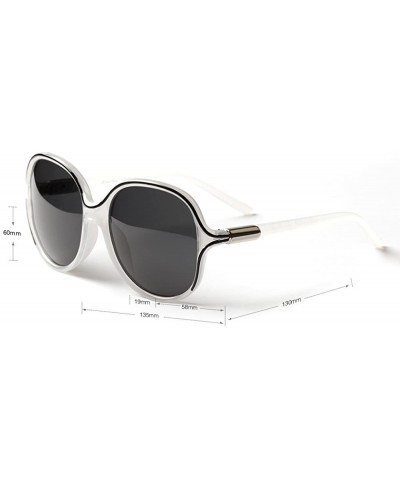 Rectangular Women's Oversized Round Sunglasses Fashion Lightweight UV Protection PC Frame - Polarized White - CT17Y2HTTXD $12.20