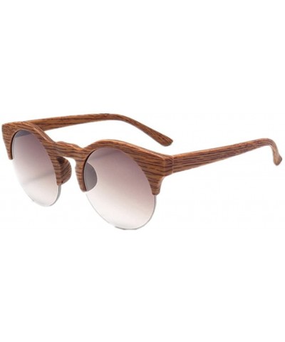 Goggle Women Round Vintage Semi-rimless Retro Sunglasses Glasses - Brown-1 - C4182S89GQH $21.23