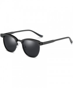 Rectangular Mens Sunglasses Polarized Retro Classic Semi Rimless Sun Glasses for Women Vintage UV400 Protection With Case - C...