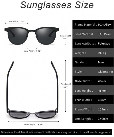 Rectangular Mens Sunglasses Polarized Retro Classic Semi Rimless Sun Glasses for Women Vintage UV400 Protection With Case - C...