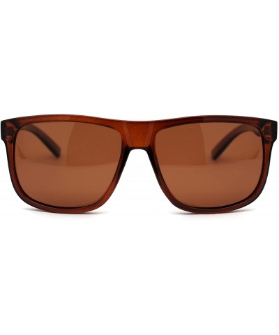 Rectangular Polarized Mens Oversize Hipster Horn Rim Plastic Sunglasses - All Brown - C818YZIW4HT $14.87