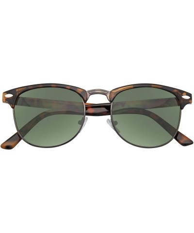 Semi-rimless Vintage Inspired Classic Half Frame Horned Rim Sunglasses - Tortoise Black - CS11HUWAFK7 $9.07