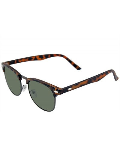 Semi-rimless Vintage Inspired Classic Half Frame Horned Rim Sunglasses - Tortoise Black - CS11HUWAFK7 $9.07