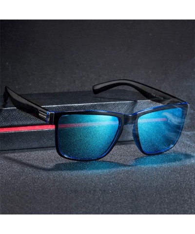 Square Sunglasses Men Women Mirror Polarized Glasses Driving Unisex Sun Glasses - Blue Lens - C8194OTR9WU $26.55