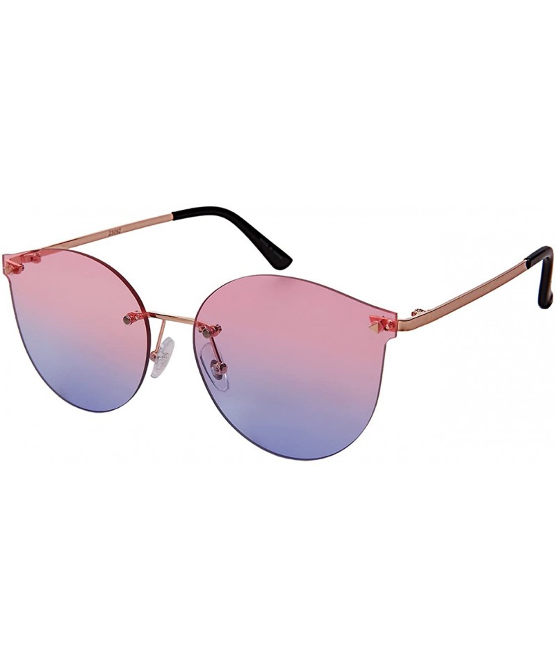 Rimless Rimless Cat Eye Sunnies with Flat Ocean Color Lens 23092-FLOCR - Rose Gold - CT1824XEA8K $10.82