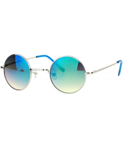 Round Small Round Circle Frame Sunglasses Metal Spring Hinge Mirror Lens - Silver (Green Mirror) - CW187ERNTIH $10.91