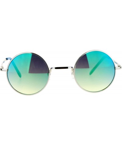 Round Small Round Circle Frame Sunglasses Metal Spring Hinge Mirror Lens - Silver (Green Mirror) - CW187ERNTIH $10.91